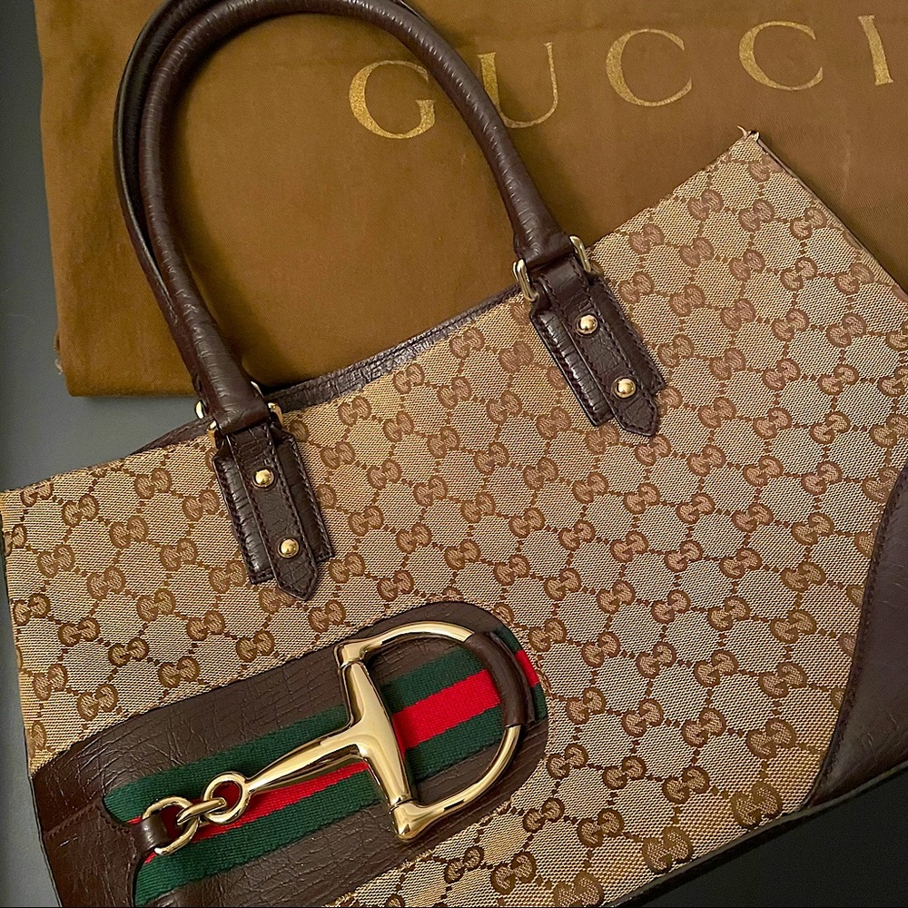 Vintage Gucci Horsbit Hasler Sherry Canvas tote